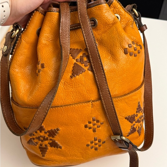 Patricia Nash Brindisi Distressed Brown and Tan Leather Drawstring Bag - Picture 9 of 13